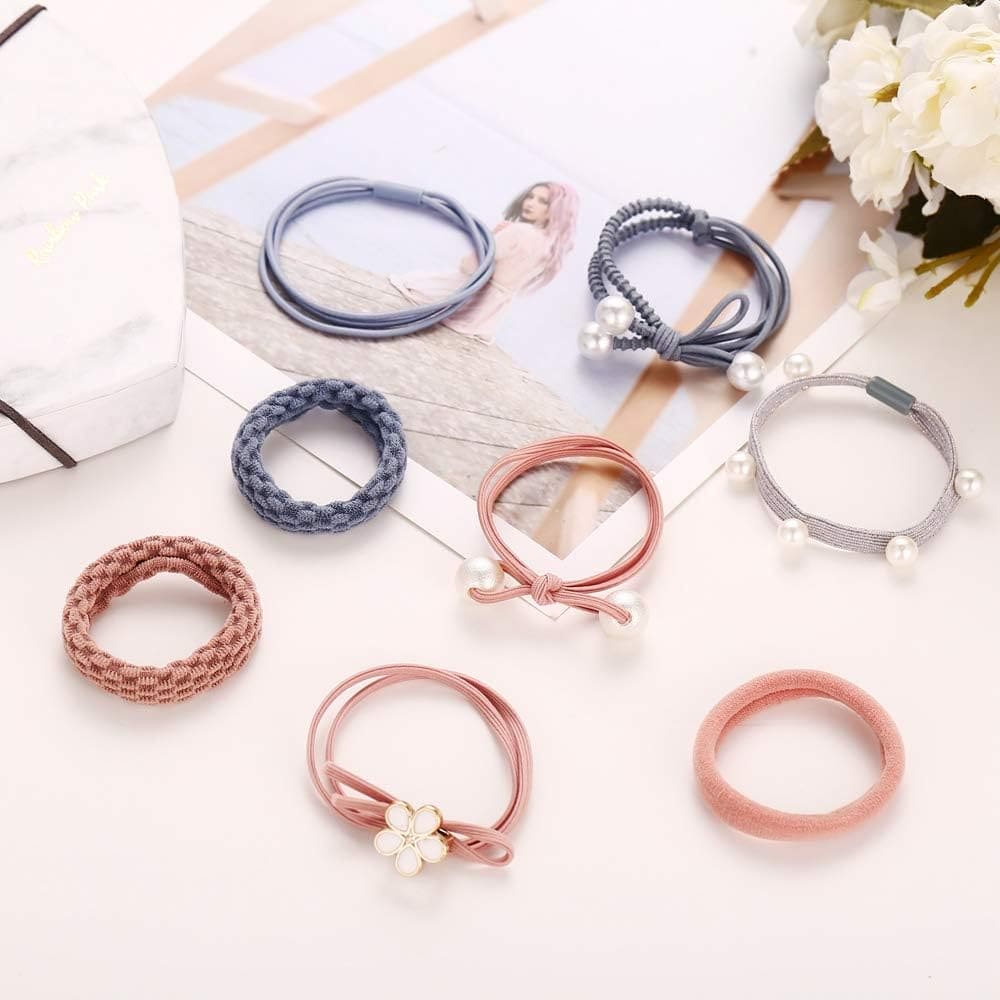 Set Of 8 Elastic Ponytail, Faux Pearl Hair Ties Elastic Hair Bands Ropes, Hair Elastics Scrunchies Ponytail Holders, Hair Accessories For Women Girls Set Of 8 Elastic Ponytail, Faux Pearl Hair Ties Elastic Hair Bands Ropes, Hair Elastics Scrunchies Ponytail Holders, Hair Accessories For Women Girls